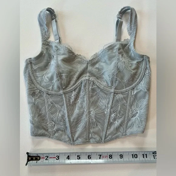 Gilly Hicks Lace Bustier in Soft Gray Floral Stitching Medium - Picture 3 of 9